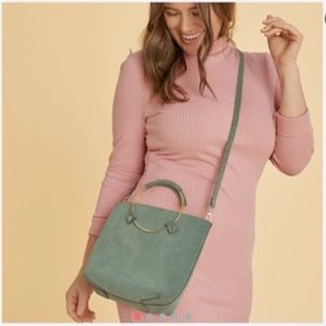 Tribe Alive Green Suede Luxe Gold Handle Handbag